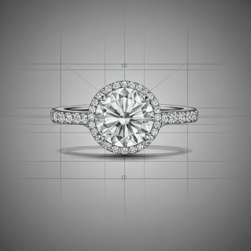 Technical pencil sketch of a luxury diamond ring blueprint