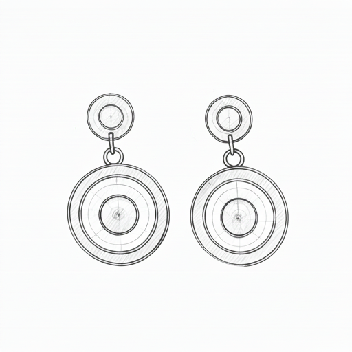 Technical pencil sketch of diamond earrings with architectural callouts